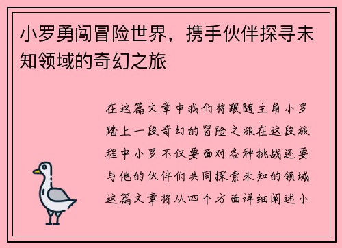小罗勇闯冒险世界，携手伙伴探寻未知领域的奇幻之旅